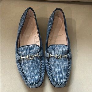 Escada Blue Loafers with Silver Buckle